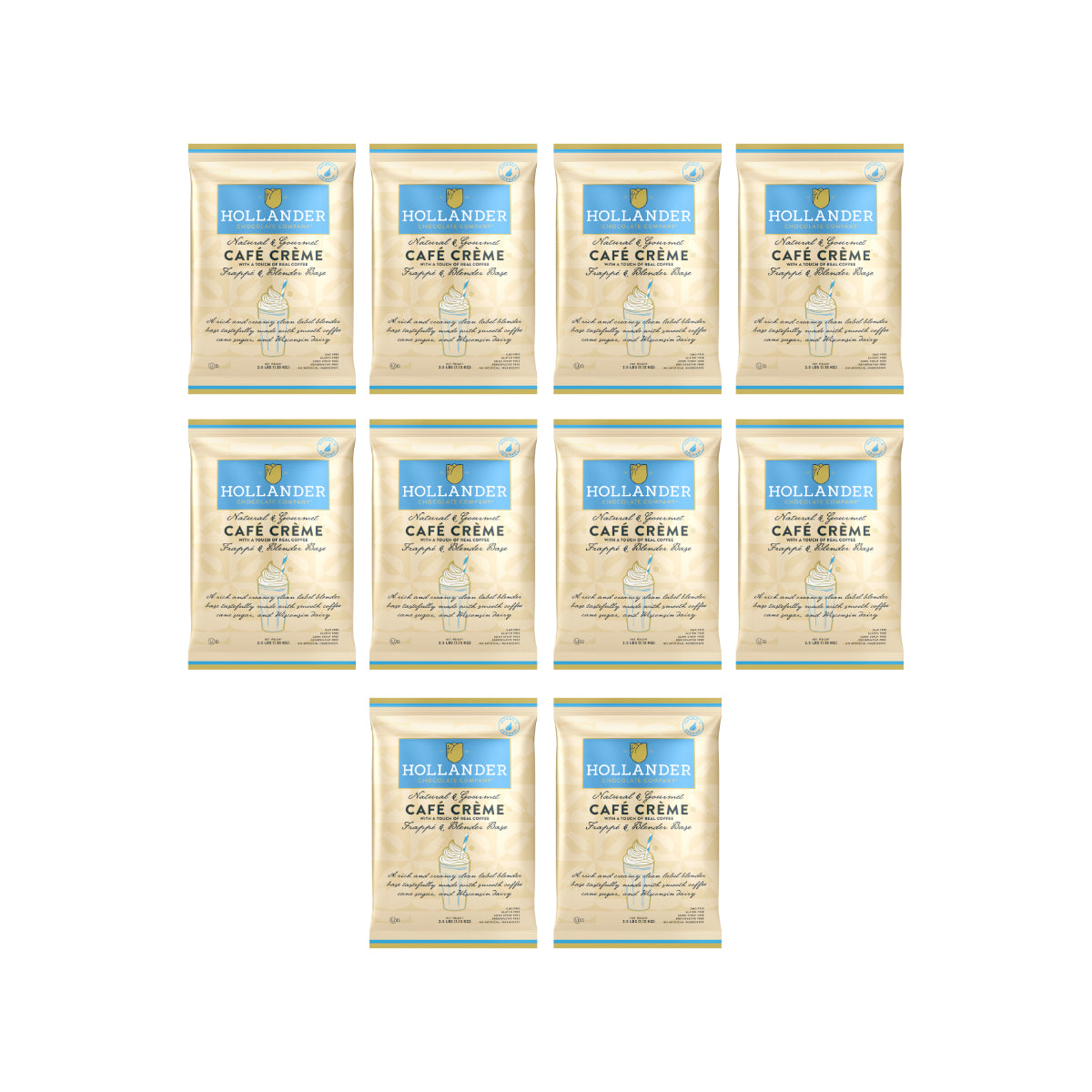 Hollander Café Crème Base with Coffee (Powder) – 10 x 2.5 lb Bags