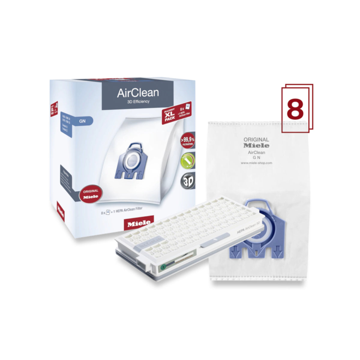 Miele Allergy XL-Pack GN Bag (8 Bags + HEPA Filter)