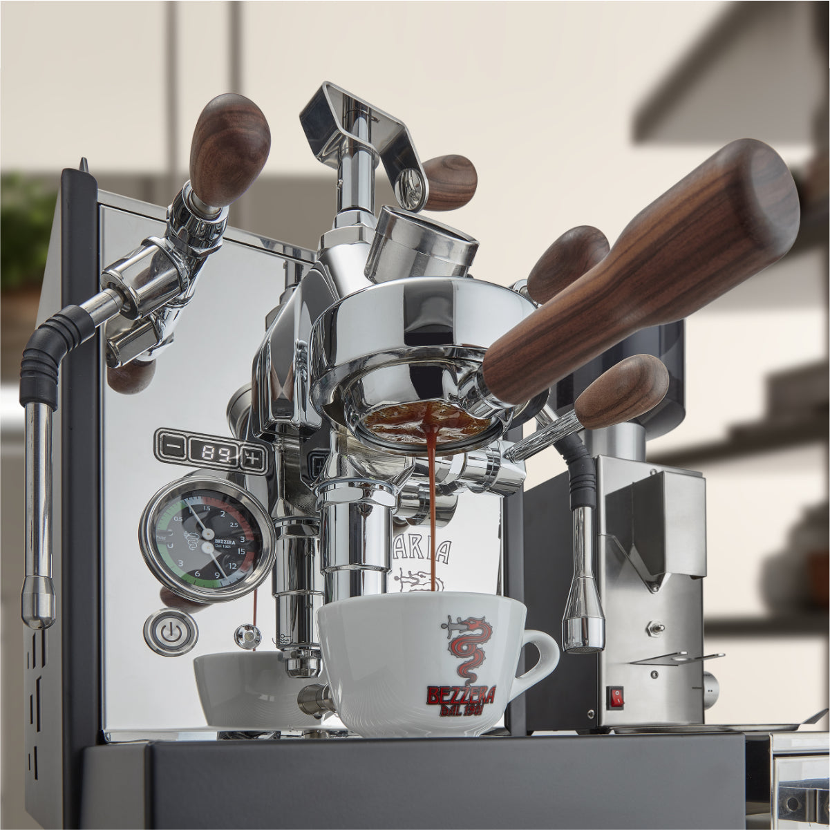 Bezzera Aria Top PID Semi-Automatic Espresso Machine with Flow Control (Open Box Refurbished #78 - Black with Wood)