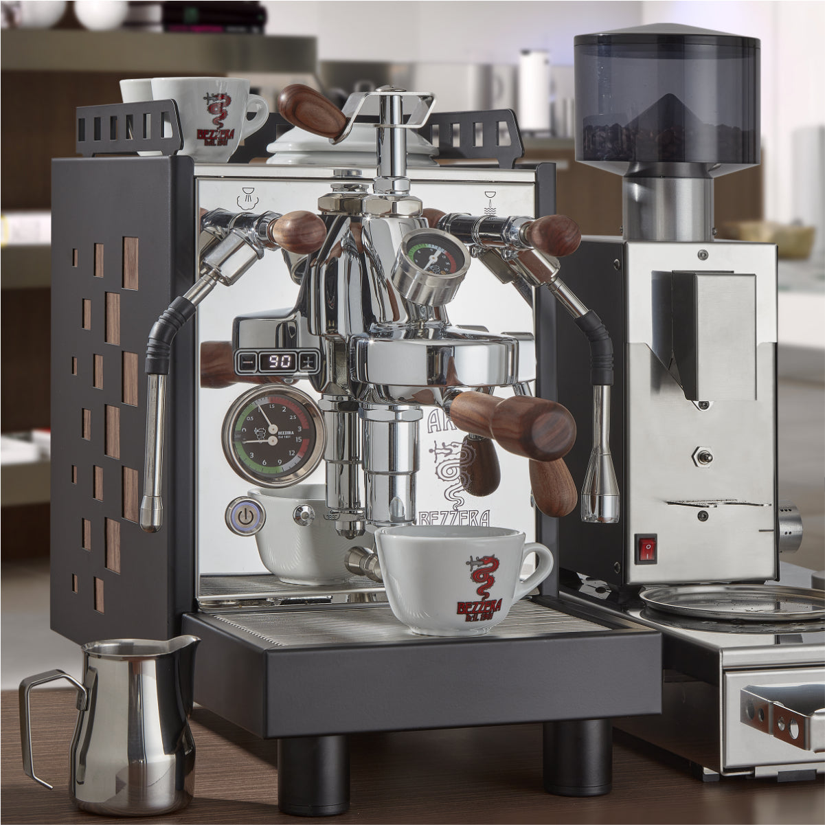 Bezzera Aria Top PID Semi-Automatic Espresso Machine with Flow Control (Black with Wood)