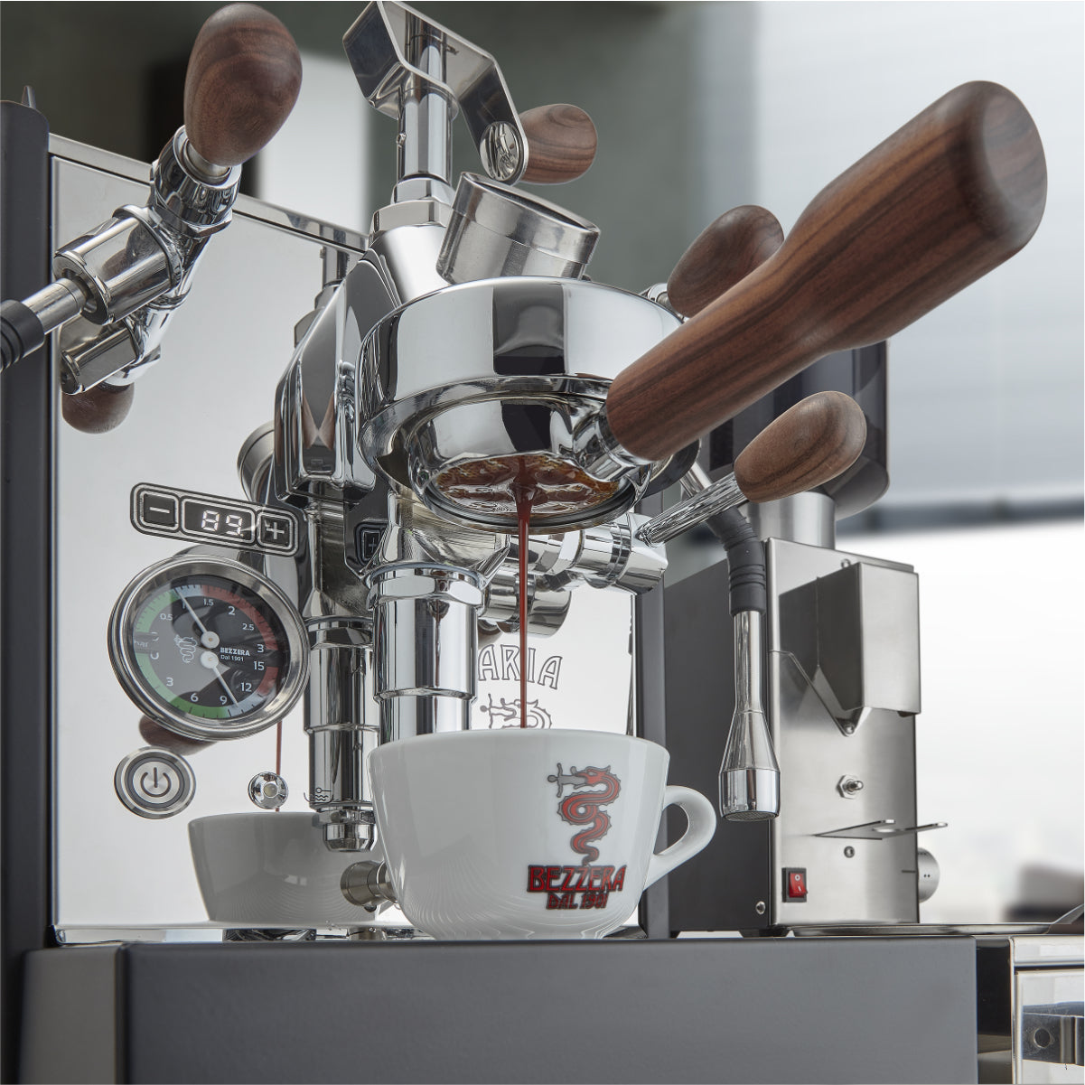 Bezzera Aria Top PID Semi-Automatic Espresso Machine with Flow Control (Open Box Refurbished #78 - Black with Wood)