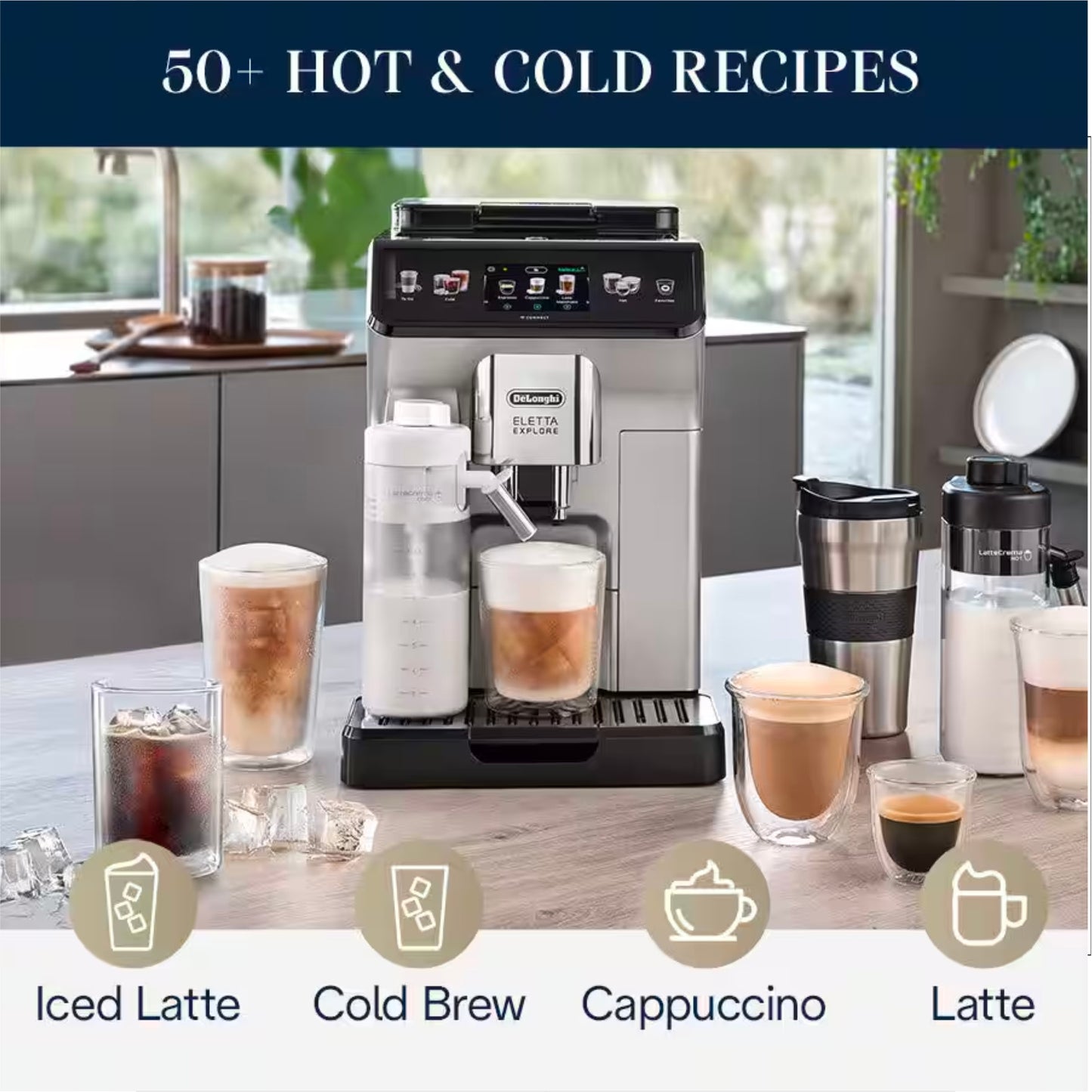 De'Longhi Eletta Explore Automatic Espresso Machine With Cold Brew (Silver) - ECAM45086S