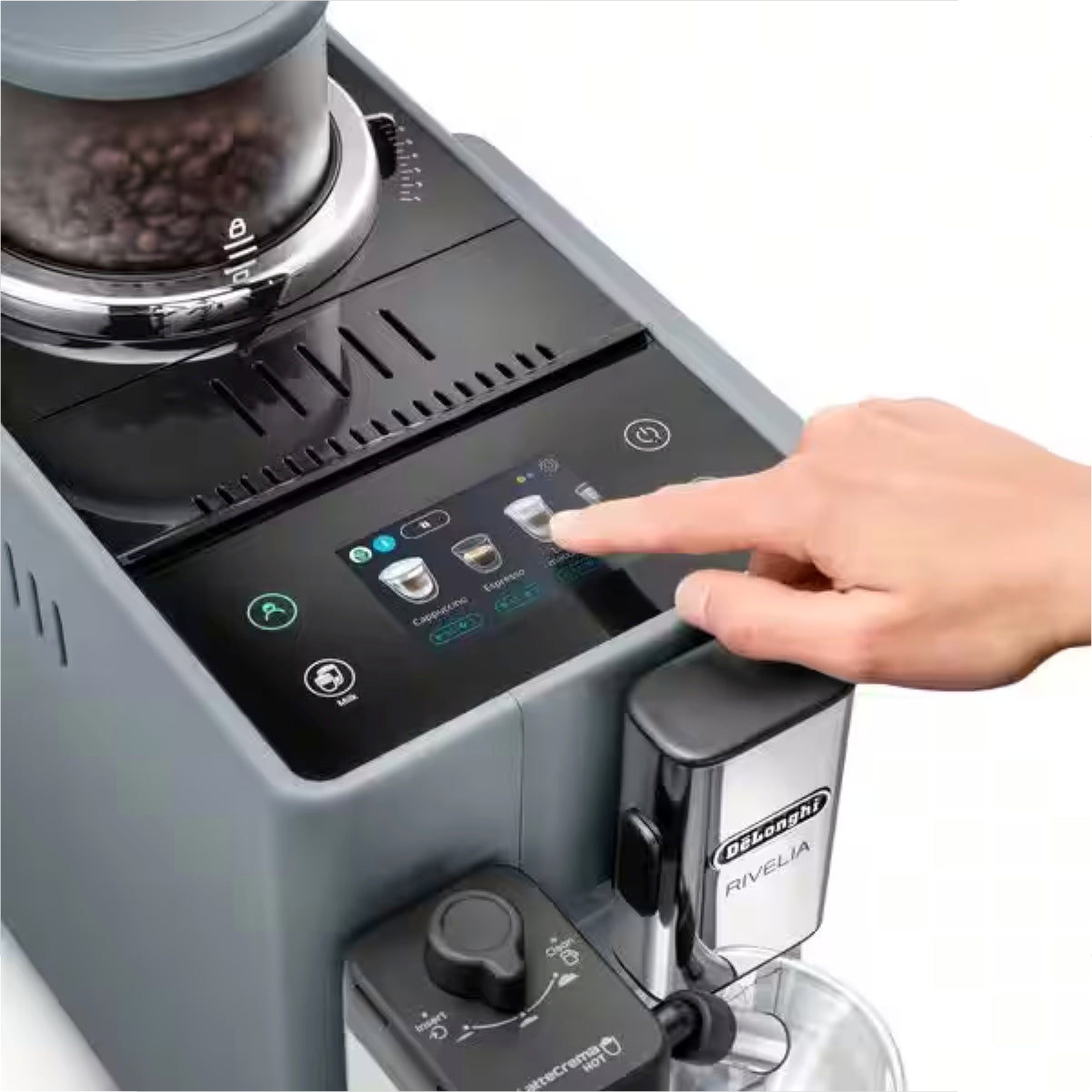 De'Longhi Rivelia Super Automatic Espresso Machine with Removable Bean Hopper And Latte Crema (EXAM44055G - Pebble Grey)