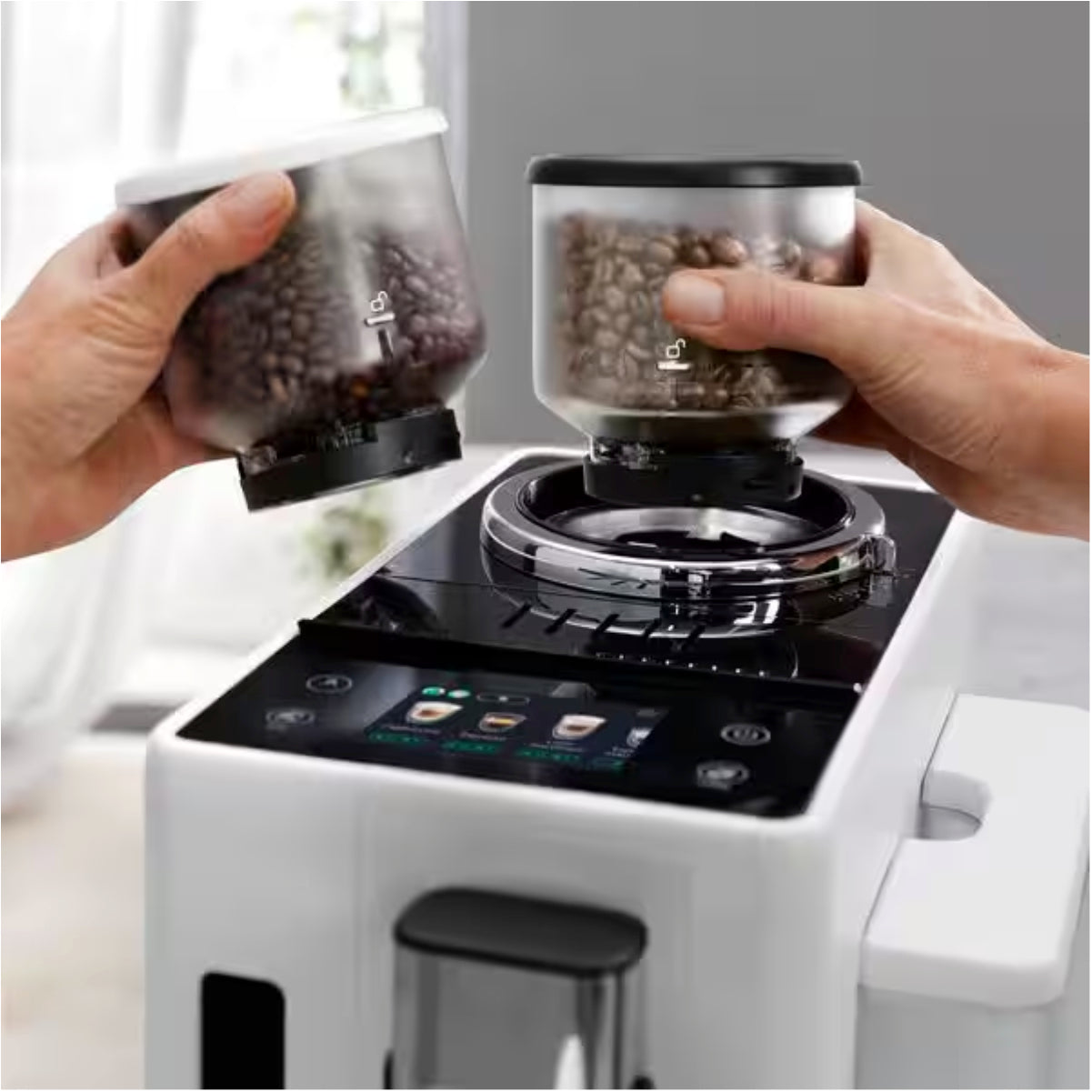 De'Longhi Rivelia Super Automatic Espresso Machine with Removable Bean Hopper And Latte Crema (EXAM44055W - Arctic White)