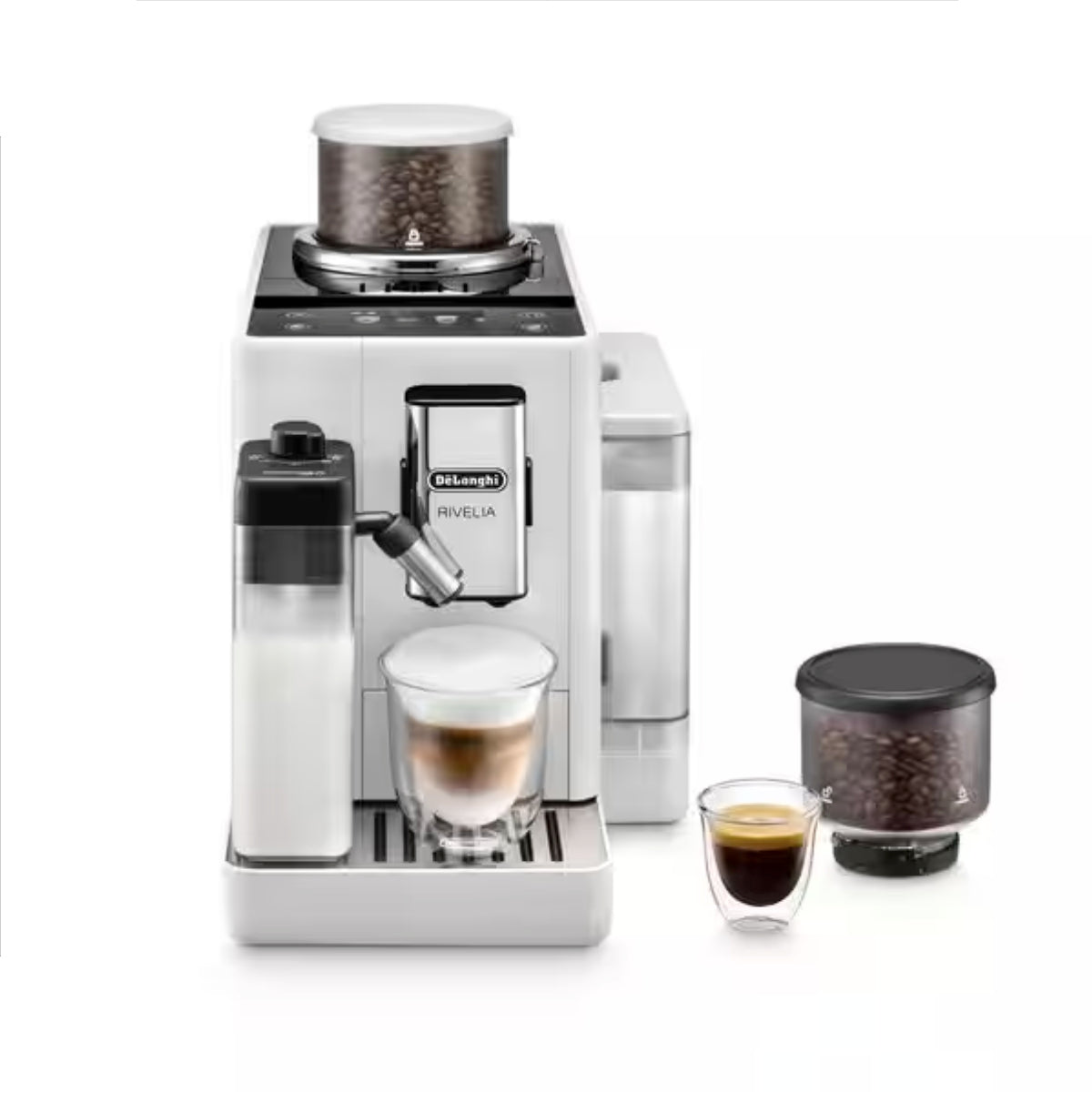 De'Longhi Rivelia Super Automatic Espresso Machine with Removable Bean Hopper And Latte Crema (EXAM44055W - Arctic White)