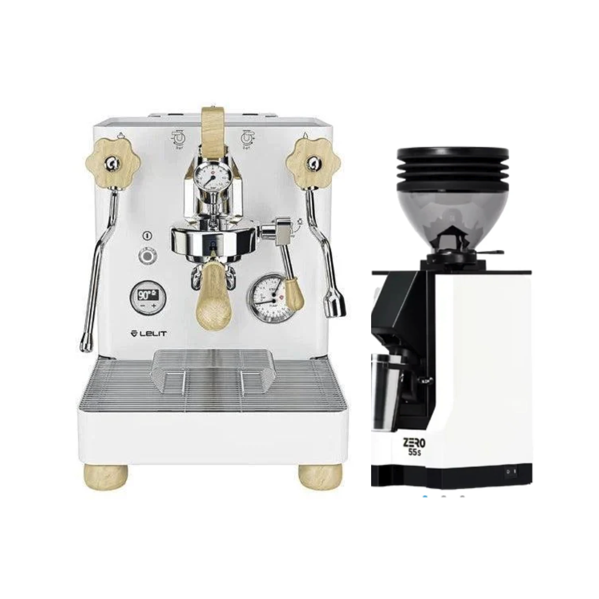 Lelit Bianca (White) & Eureka Zero 55S (White) Espresso Machine + Grinder Bundle