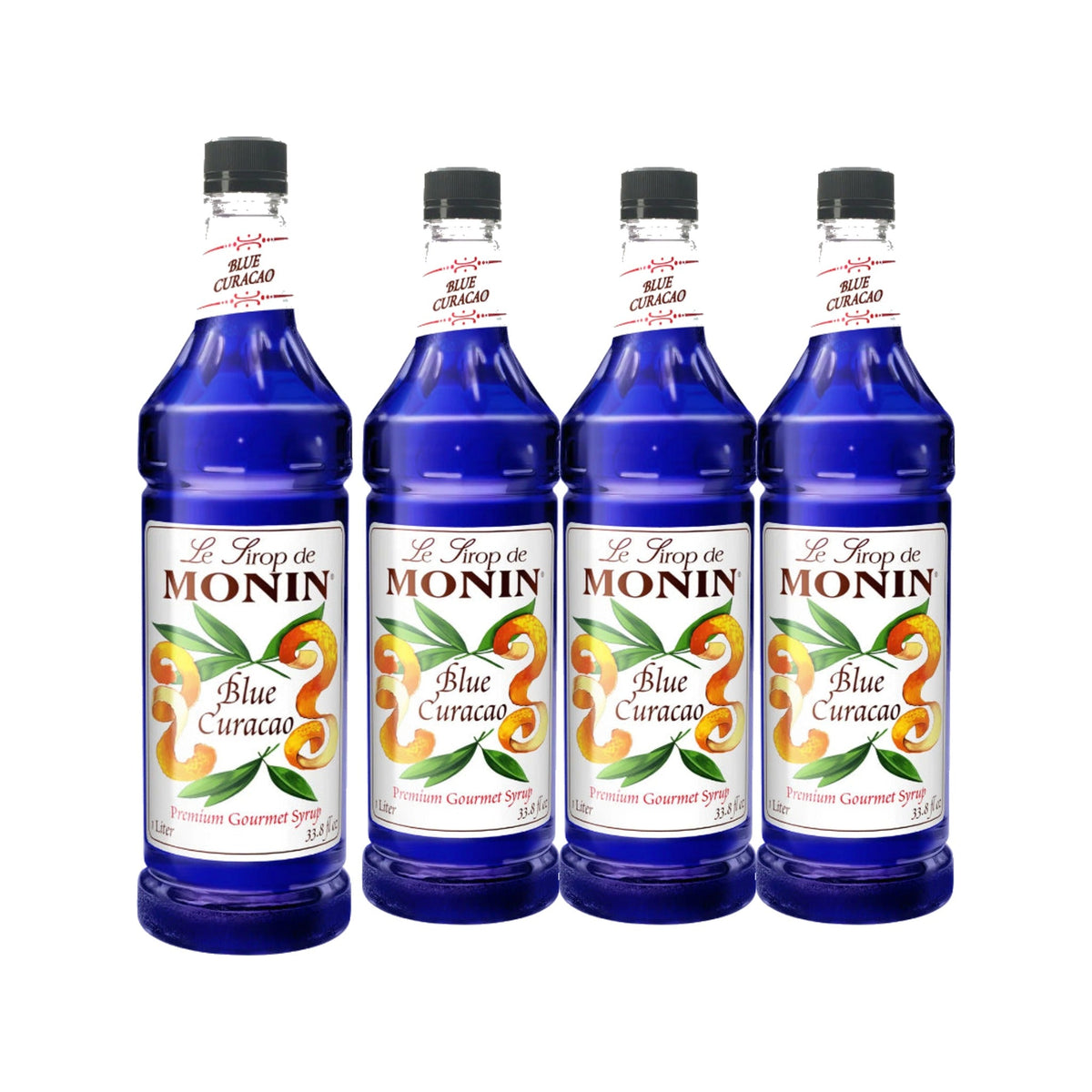 Monin Blue Curacao Syrup 1L Plastic Bottle, case of four 1L bottles