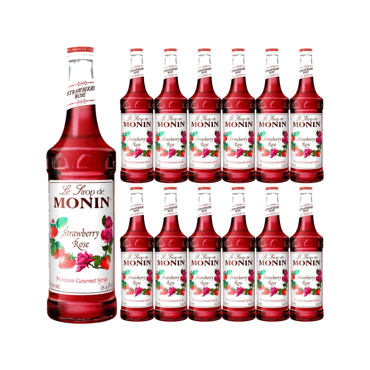 Monin Strawberry Rose Syrup 750ml Glass Bottle, case of 12 bottles
