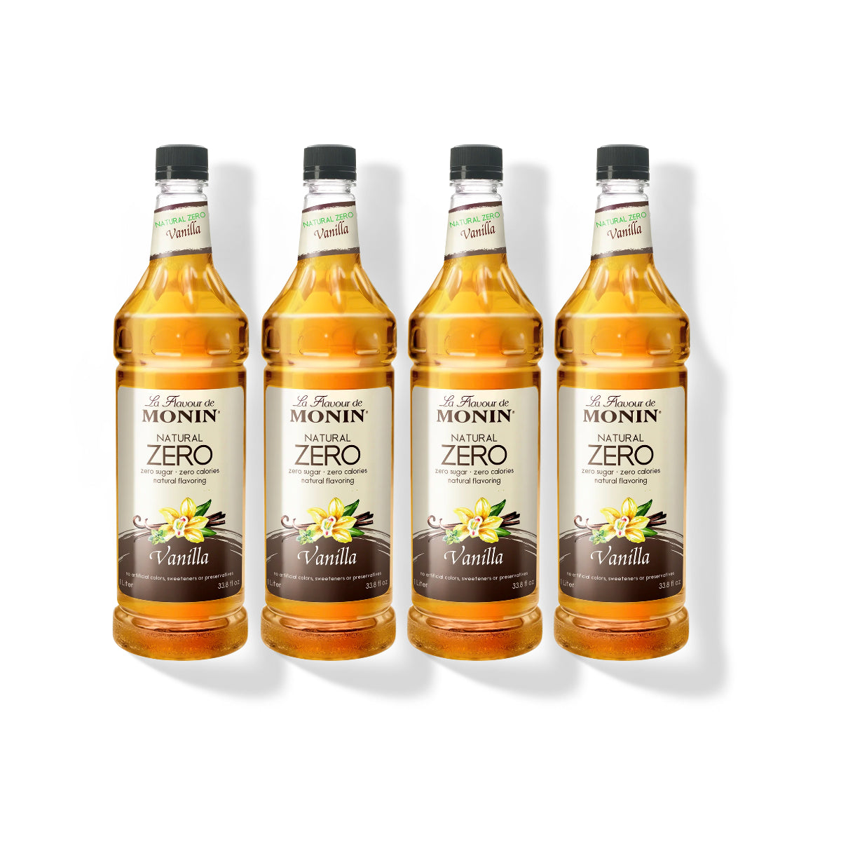 Monin Natural Zero Vanilla 1L Plastic Bottles (Pack of 4)