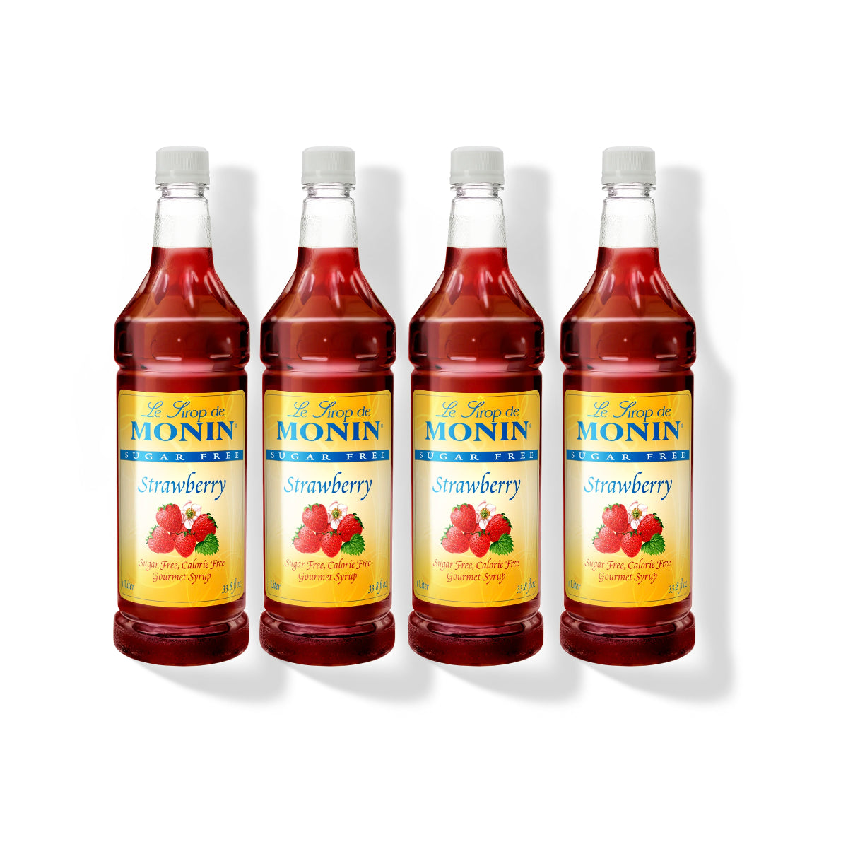Monin Sugar Free Strawberry Syrup 1L Plastic Bottle (Pack of 4)