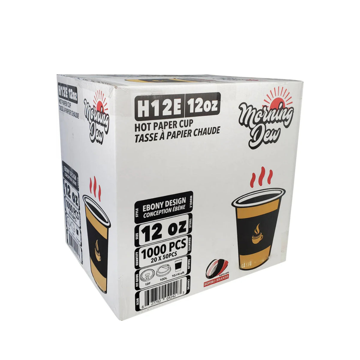 Morning Dew 12 oz Hot Paper Cups (Ebony Print) - H12E