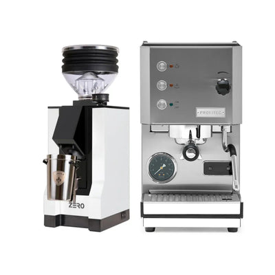 Profitec Go (Stainless Steel) & Eureka Mignon Zero w/Black Spout (White) - Bundle