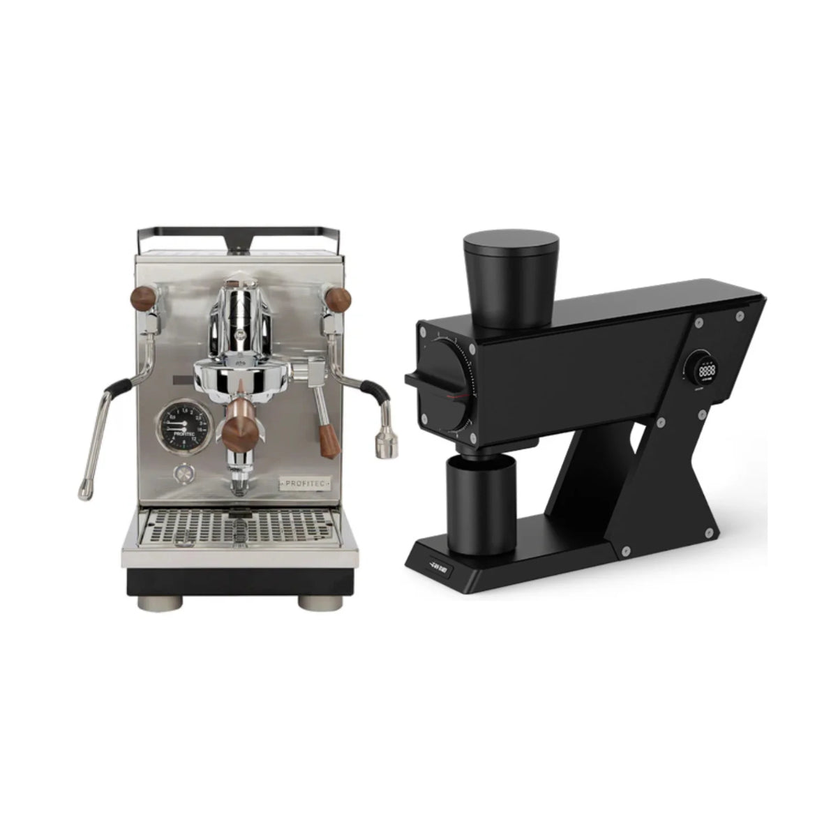 Profitec Jump Espresso Machine & MHW 3BOMBER F74 Grinder (Black) Bundle