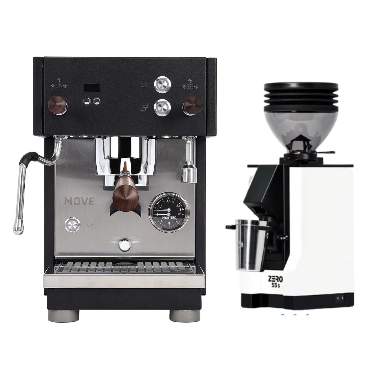 Profitec Move (Black) & Eureka Zero 55S (White) Espresso Machine + Grinder Bundle