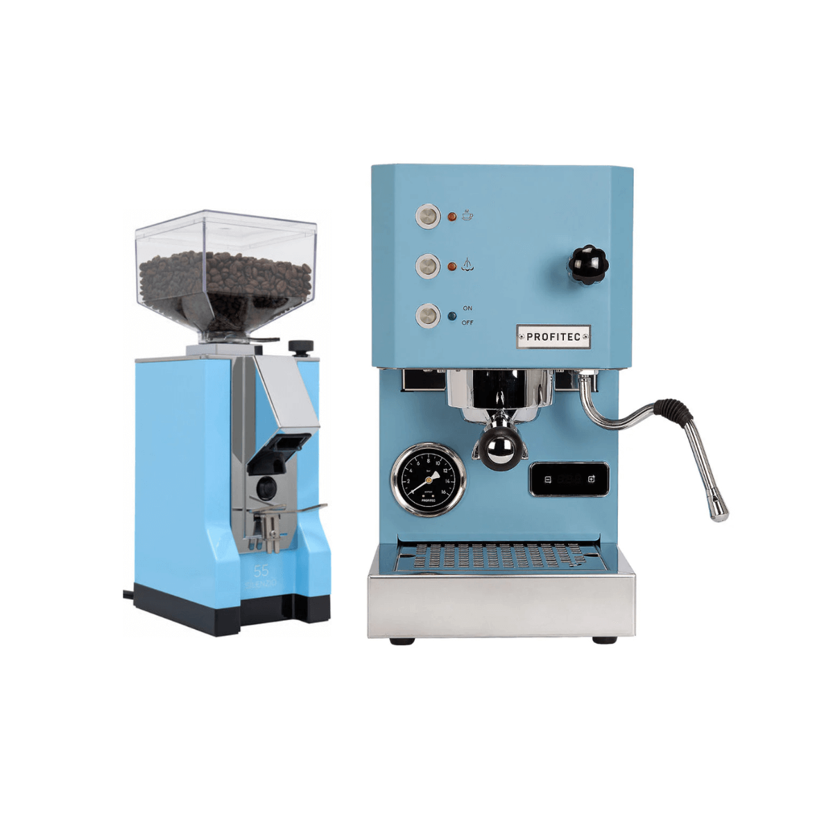 Profitec Go (Blue) & Eureka Silenzio 55 (Pale Blue) - Bundle