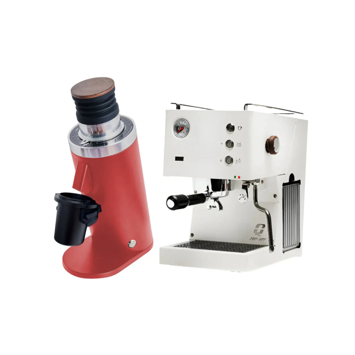 Quick Mill Pop-Up Espresso Machine (White) & DF64 Gen 2.5 Grinder (Red) - Bundle