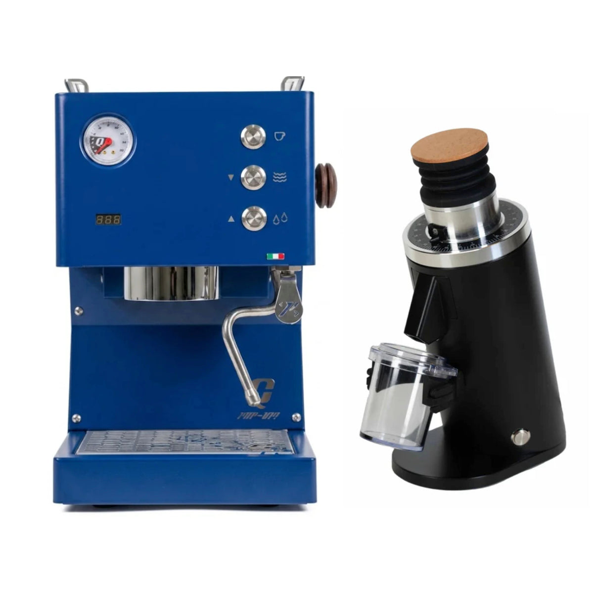 Quick Mill Pop Up (Blue) & DF54 (Black) Espresso Machine + Grinder Bundle