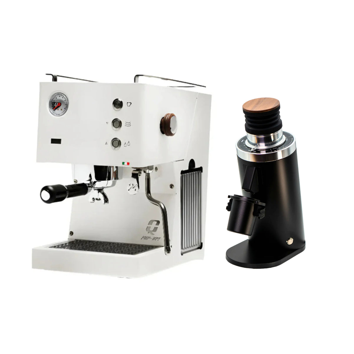 Quick Mill Pop-Up Espresso Machine (White) & DF64 Grinder (Black) - Bundle