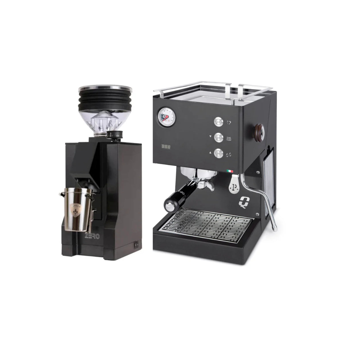 Quick Mill Pop Up Espresso Machine (Black) & Eureka Mignon Zero w/Black Spout (Black) - Bundle