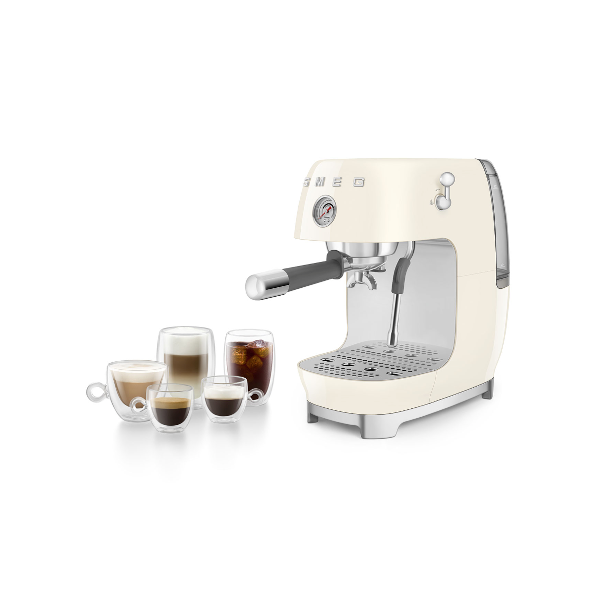Smeg Manual Espresso Coffee Machine with Cold Brew ECF03CRUS (Cream)