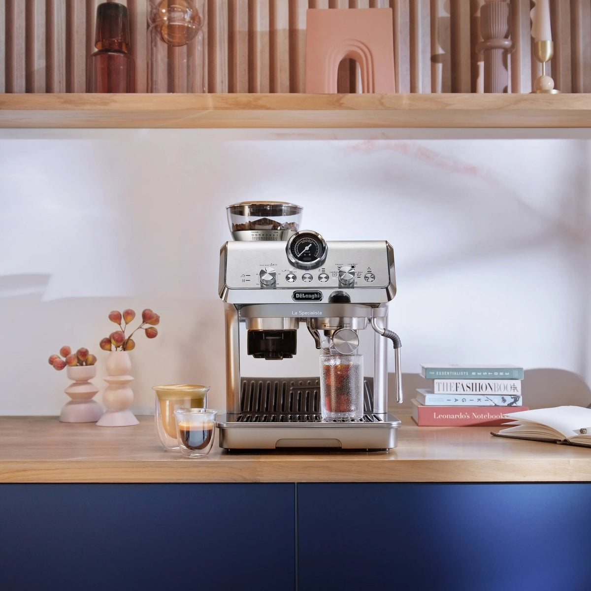De'Longhi La Specialista Arte Evo Espresso Machine with Cold Brew in metal, on a kitchen counter