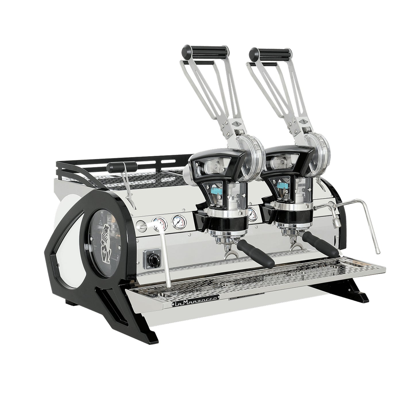 La Marzocco Leva S two group commercial lever espresso machine, angled view