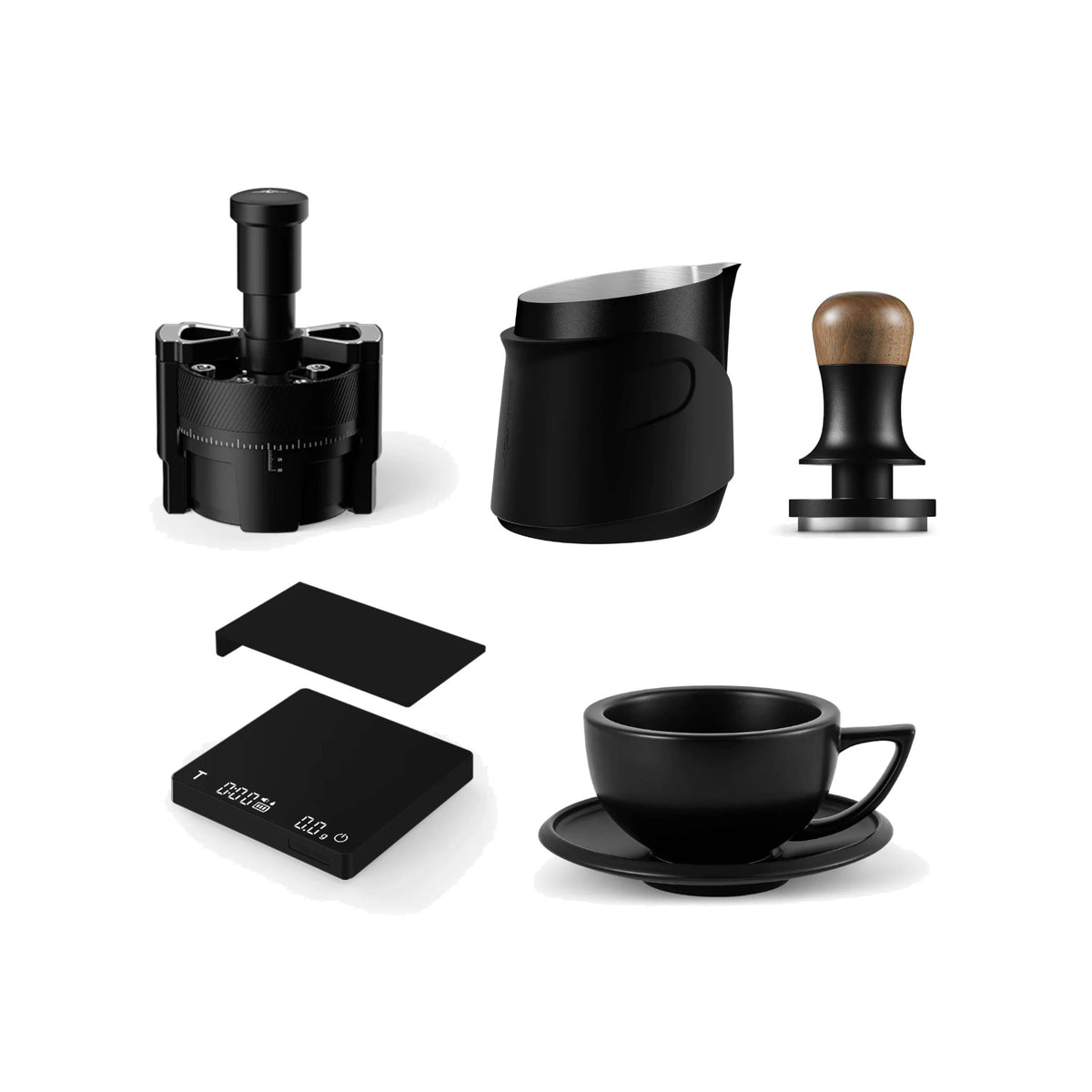 MHW-3BOMBER Black Barista Kit (WDT Tool, Scale, Pitcher, Tamper & Cup) - Bundle