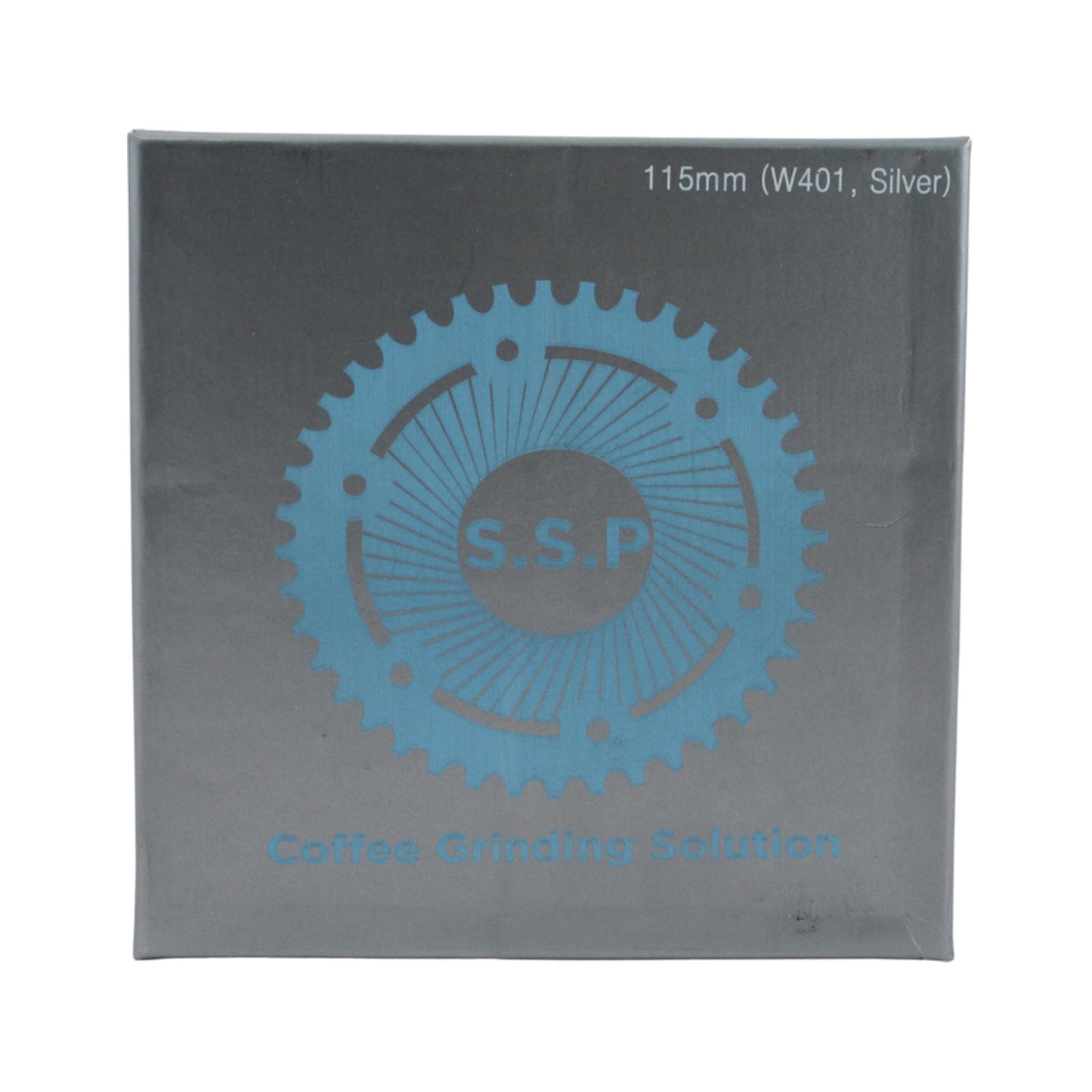 SSP 115mm Flat Burrs in silver knight, retail packaging