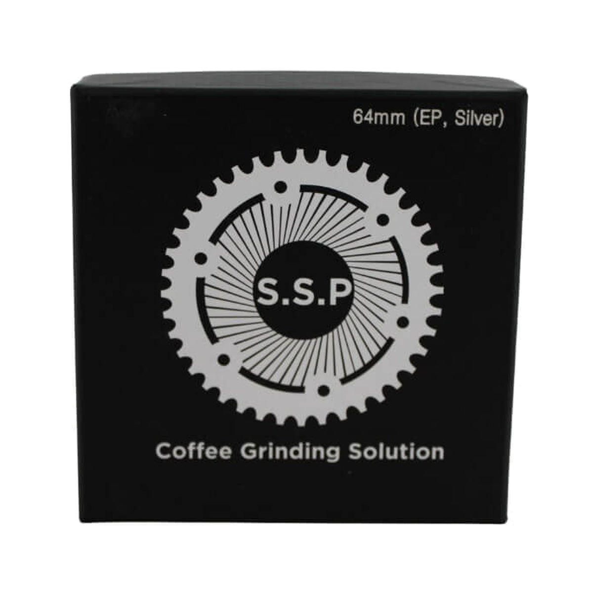 SSP 64mm Flat Burrs in silver knight, retail packaging