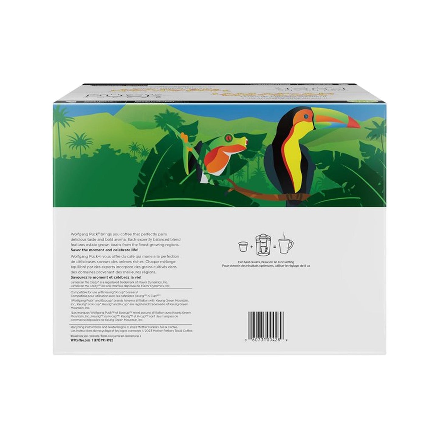 Wolfgang Puck Jamaican Me Crazy (120 Count), back of box with brewing instructions