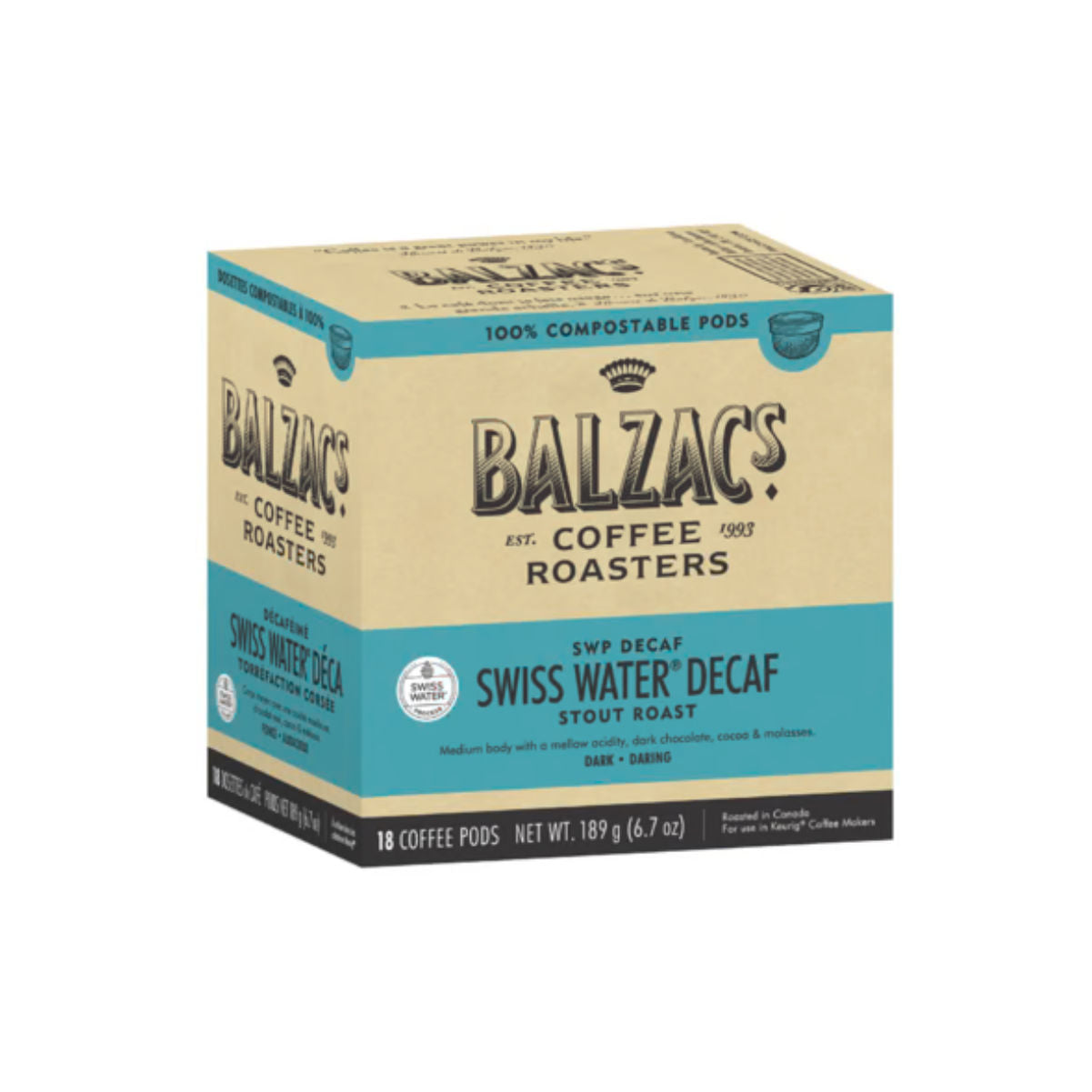 Balzac's SWP Decaf Single-Serve Coffee Pods (18 Count)