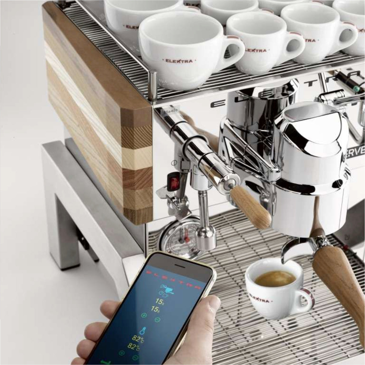 Elektra Verve Dual Boiler Semi-Automatic Espresso Machine - (Stainless Steel & Oak)