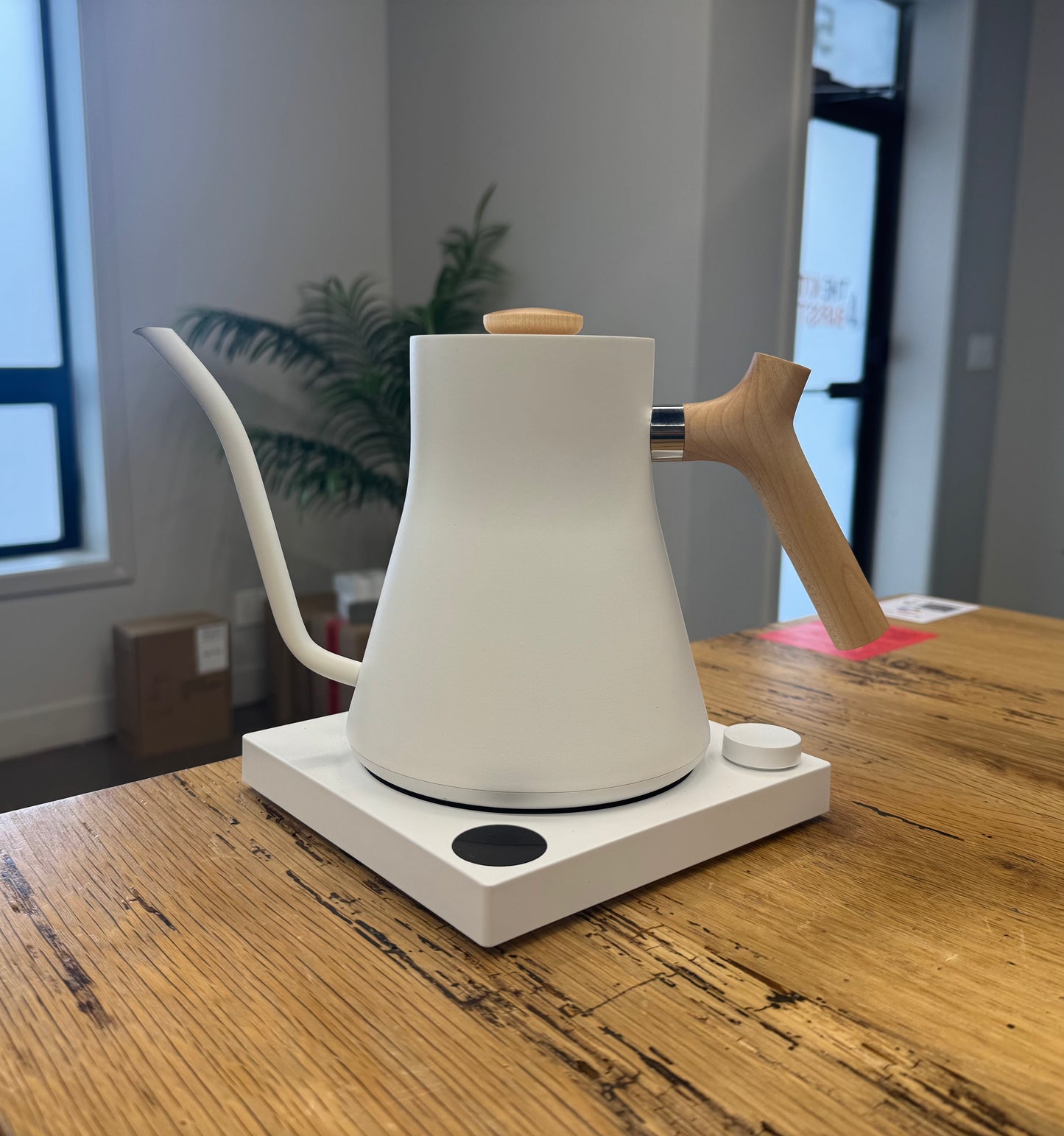 Fellow Stagg EKG Electric Pour Over Kettle-Matte White + Maple (Open Box #showroom unit)