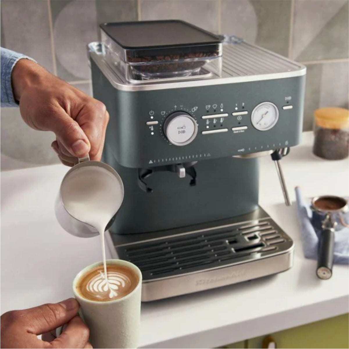 KitchenAid Semi Automatic Espresso Machine With Burr Grinder - KES6551JP (Juniper)