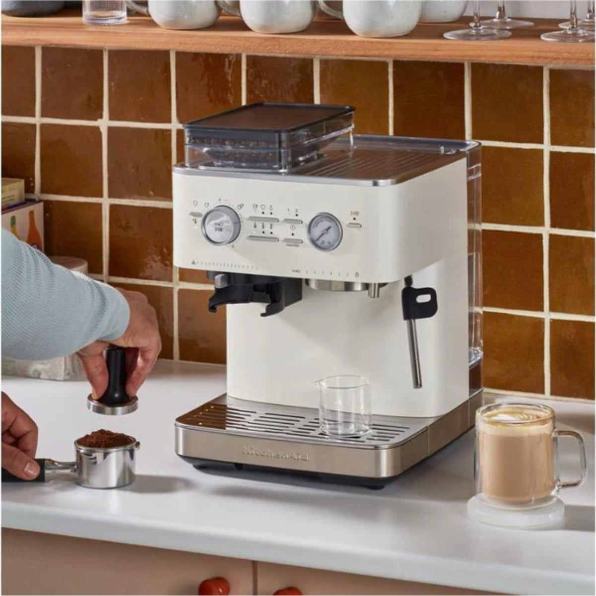 KitchenAid Semi Automatic Espresso Machine With Burr Grinder - KES6551PL (Porcelain)