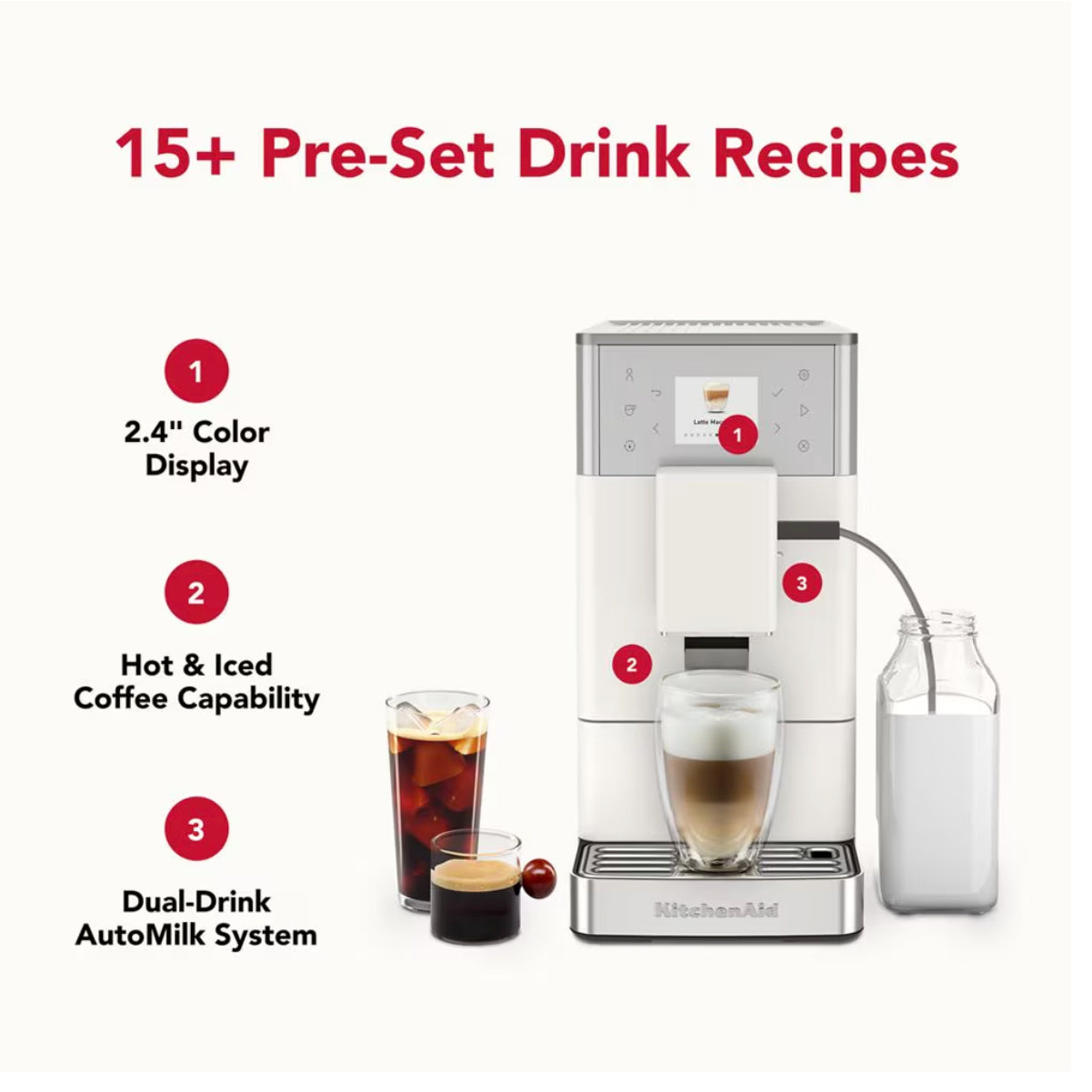 KitchenAid KF3 Fully Automatic Espresso Machine - KES8453PL (Porcelain White)