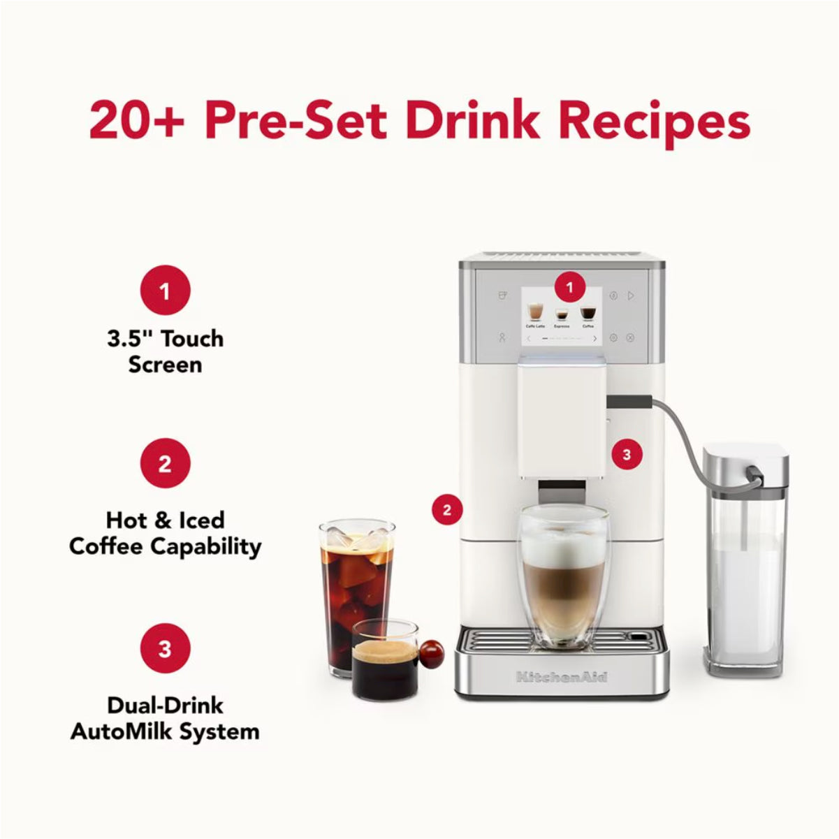 KitchenAid KF4 Fully Automatic Espresso Machine - KES8454PL (Porcelain White)