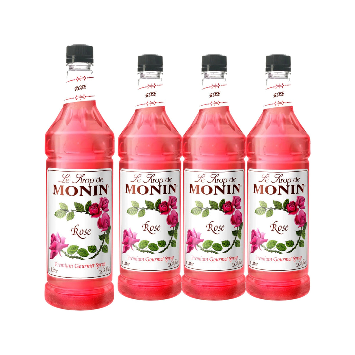 Monin Rose Syrup 1L Plastic Bottle, case of four 1L bottles