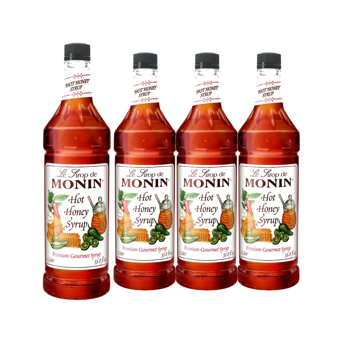 Monin Hot Honey Syrup 1L Plastic Bottle, case of four 1L bottles