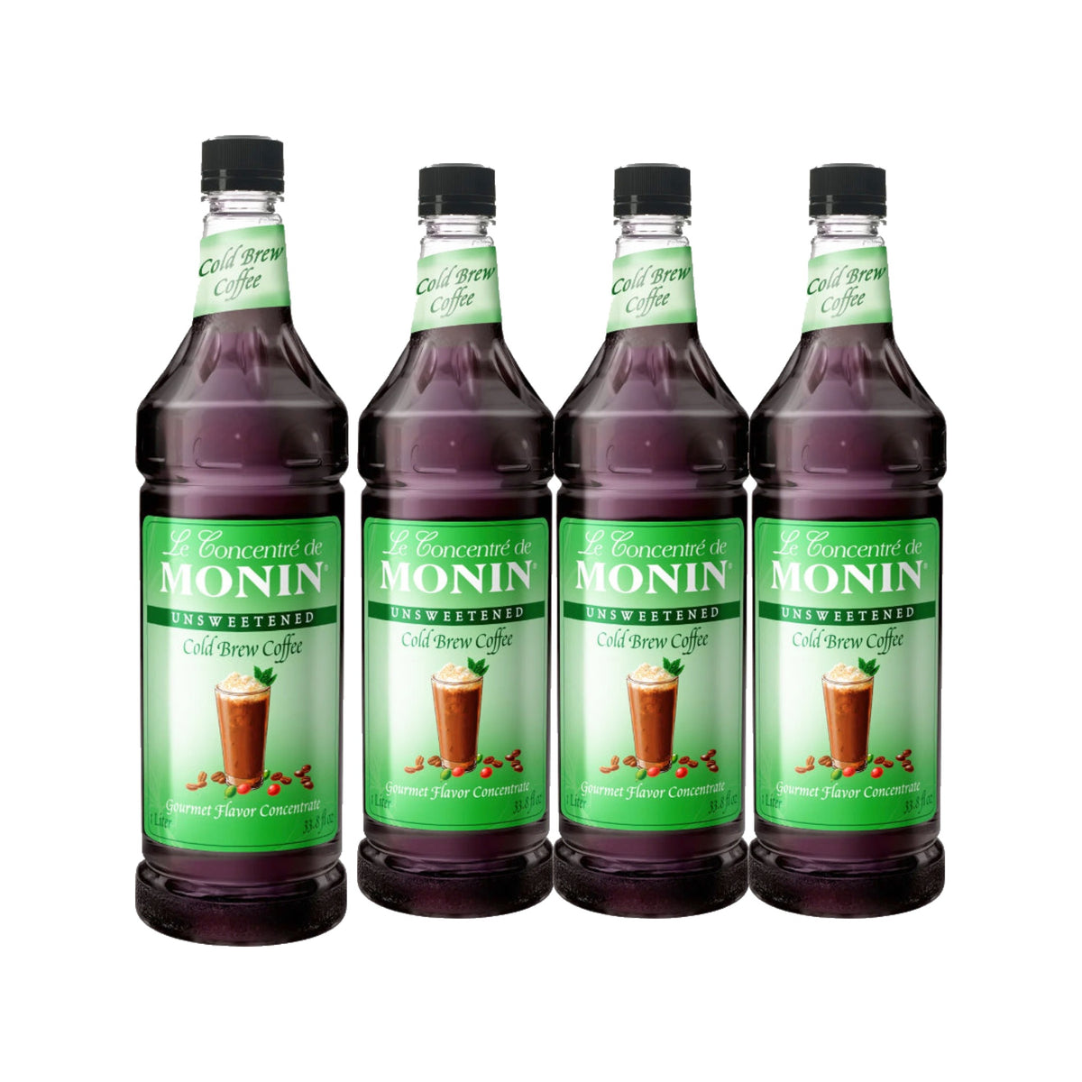 Monin Cold Brew Coffee Concentrate 1L Plastic Bottle, Pack of 4
