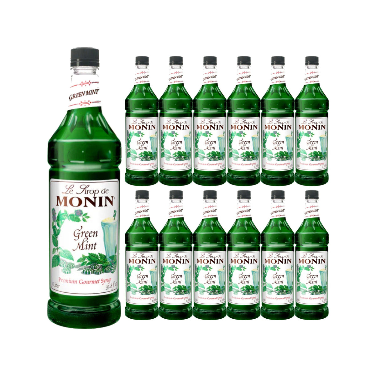 Monin Green Mint Syrup 750ML Glass Bottle, case of 12 bottles