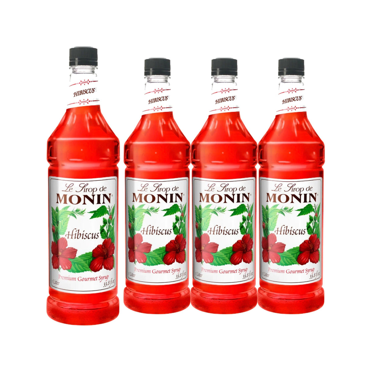 Monin Hibiscus Syrup 1L Plastic Bottle, case of four 1L bottles