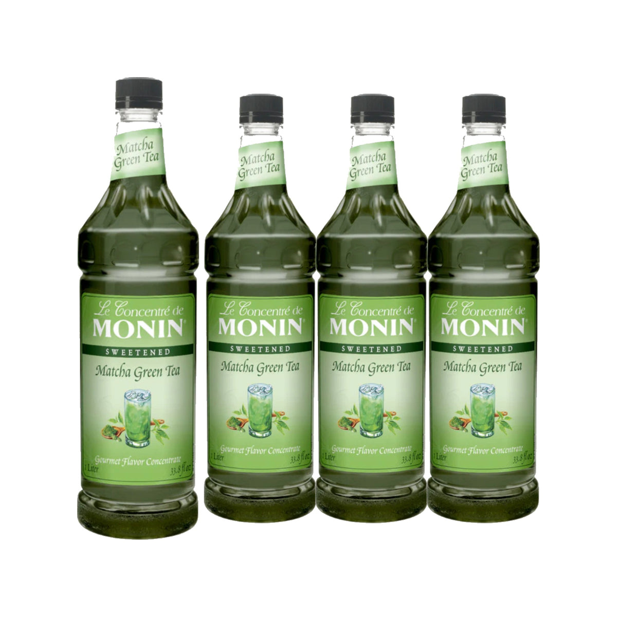 Monin Matcha Green Tea Concentrate Syrup 1L, Pack of 4