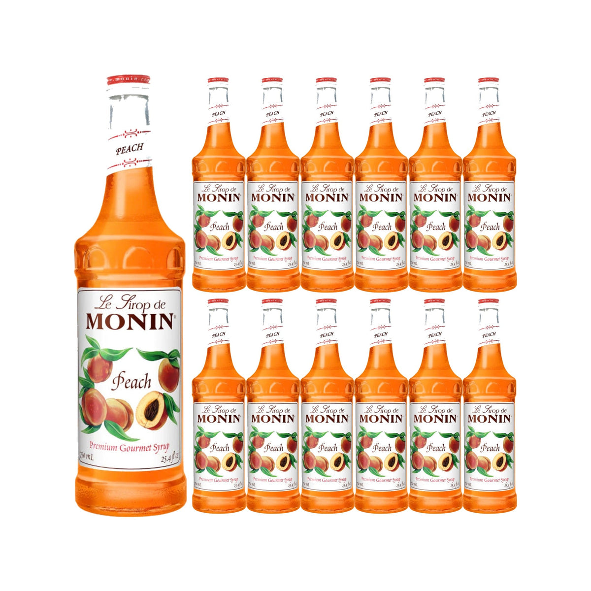 Monin Peach Syrup 750ml Glass Bottle, case of 12 bottles
