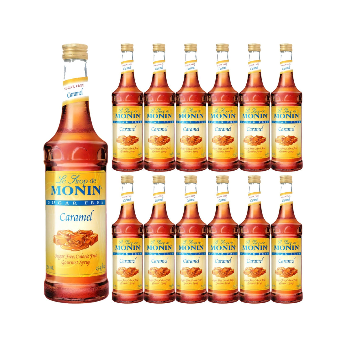Monin Sugar Free Caramel Syrup 750ml Glass Bottle, case of 12 bottles