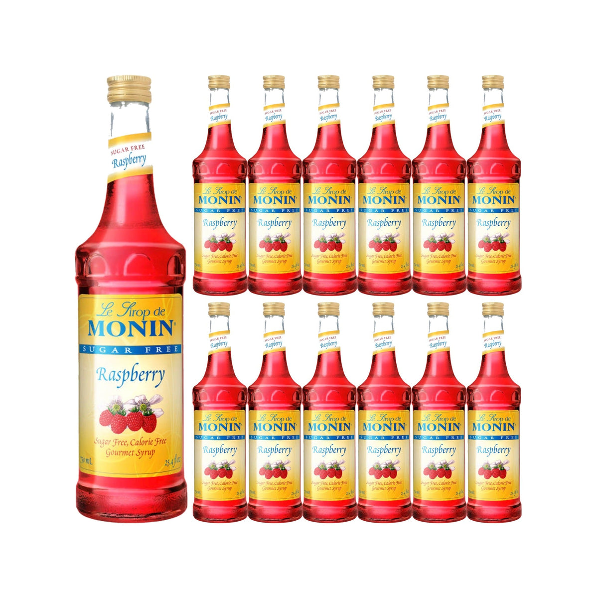 Monin Sugar Free Raspberry Syrup 750ml Glass Bottle, case of 12 bottles