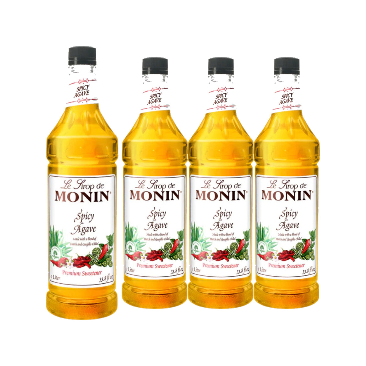 Monin Spicy Agave Sweetener 1L Plastic Bottle, Pack of 4