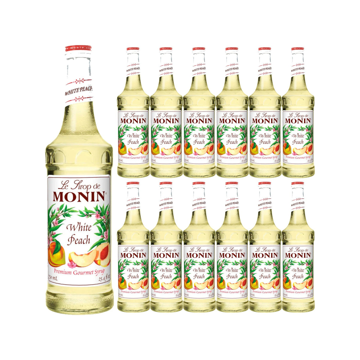 Monin White Peach Syrup 750ml Glass Bottle, case of 12 bottles