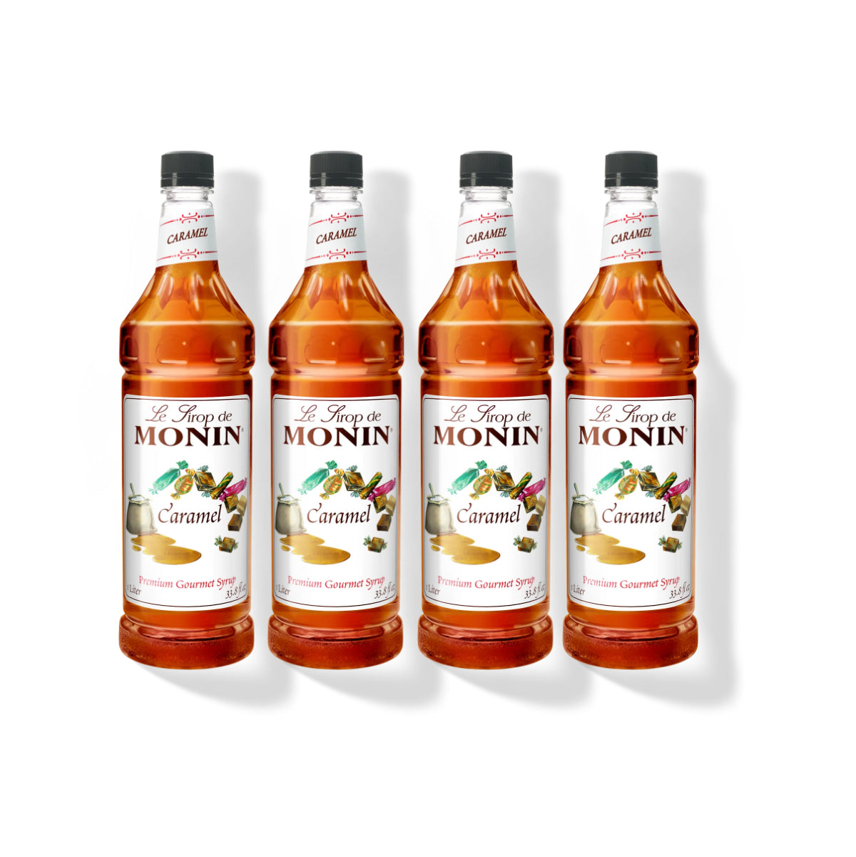 Monin Caramel Syrup 1L Plastic Bottle (Pack of 4)