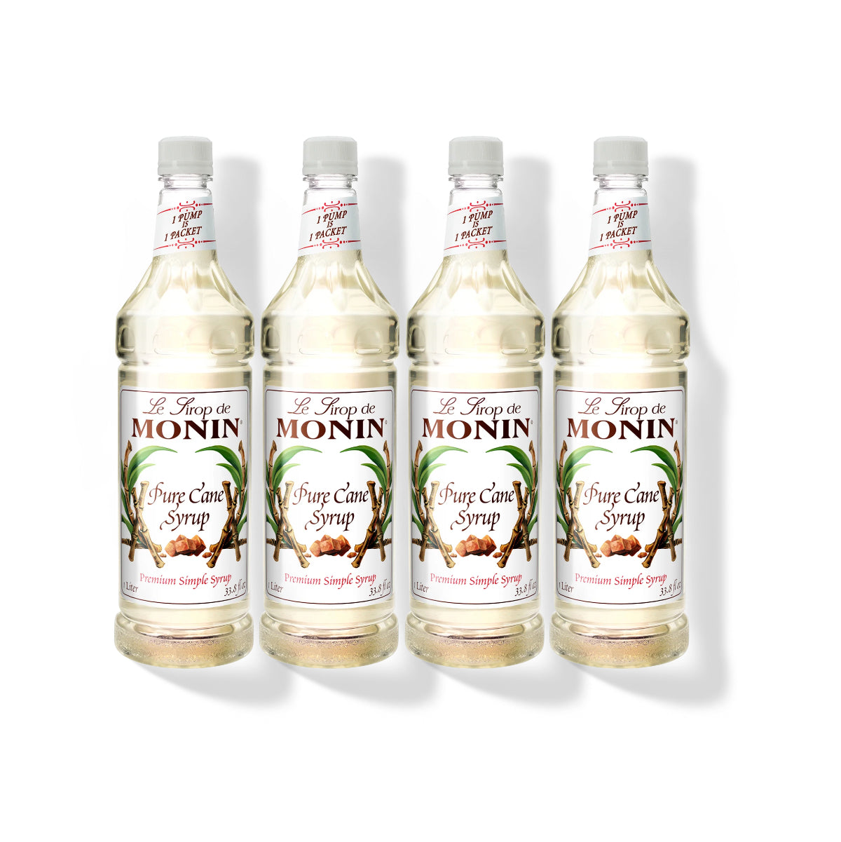 Monin Pure Cane Syrup 1L Plastic Bottle (Pack of 4)